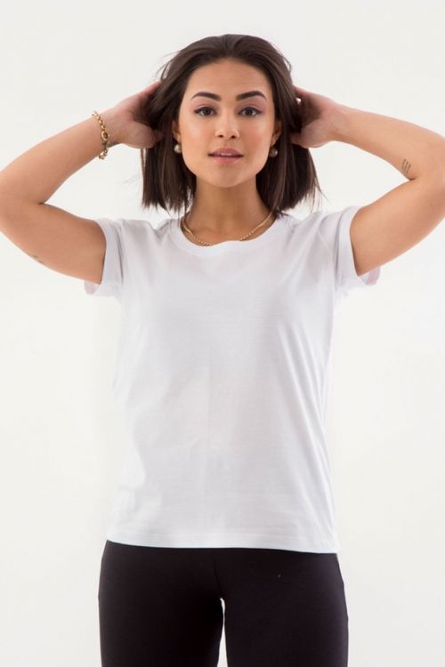 Camiseta Feminina Básica Gola O Malha Fio Algodão Orgânico Branco